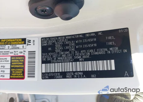 2020 Toyota Highlander Xle из США, поврежденный, VIN 5TDGZRAH3LS502547